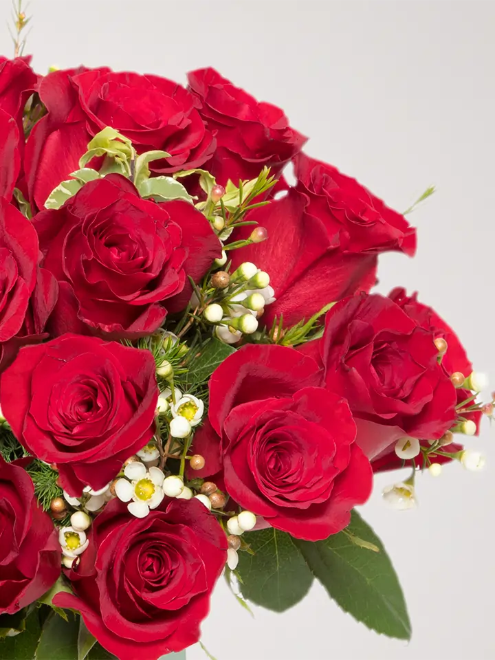 Bouquet di roselline rosse dettagli